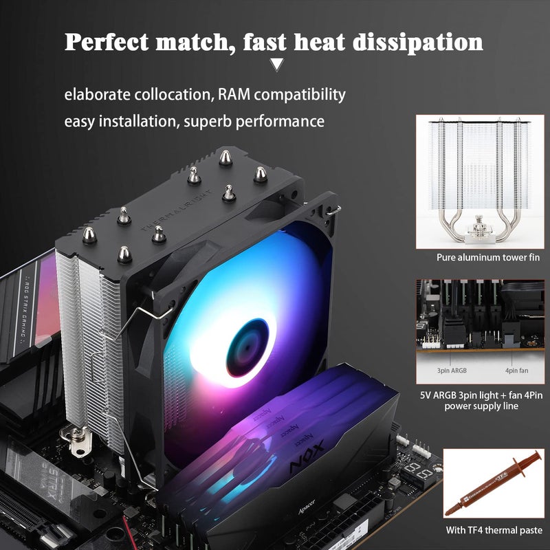 Thermalright مبرد الهواء للمعالج Assassin X120 Refined SE ARGB، 4 أنابيب حرارية، مروحة TL-C12C-S PWM، غطاء مبرد من الألمنيوم، تقنية AGHP، لدعم AMD AM4/AM5/Intel LGA 1150/1151/1155/1851/1200/1700 (SE ARGB) - Image 4